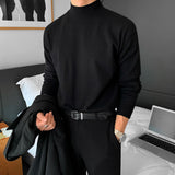 Xituodai Casual Men's Korean Loose Pullover Lightweight Kinttwear Tops 2022 New Long Sleeve Mock Neck Black Spring Basic Clothing