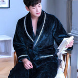 Xituodai Warm Sleepwear Plus Size 3XL Winter Thick Nightgown Chinese Men Casual Flannel Dragon Crane Robe Casual Loose Kimono Bathrobe