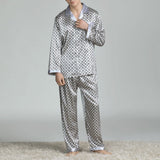 Xituodai Mens Satin Silk Pajama Sets Sleepwear Casual Nightgown Loose Loungewear Pajamas Pijamas Autumn New Print Nightwear Homewear