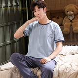 Xituodai Summer Knitted Cotton Cartoon Mens Pyjamas Pajamas Casual Short Sleeve Long Pants Sets Men's Sleep Lounge Night Pijamas 4XL Home