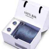 Xituodai Fashion Silk Jacquard Necktie White Geometric Tie Hanky Cufflink Set Ties For Men Gravatas Business Wedding Party Wholesale
