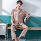 Xituodai Summer Mens Satin Pyjamas Set Home Clothes 2PCS Pojama Long Sleeve Men's Sleepwear PJ With Button Thin Solid Loungewear Pajamas