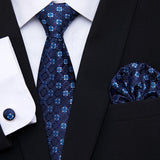 Xituodai Newest design Silk Festive Present Tie Handkerchief Cufflink Set Necktie Man's Plaid Yellow Shirt Accessories