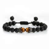 Black Lava Stone Crown Charm Tiger Eye Beads Bracelet For Men Women Braided Bracelets Handmade Adjustable Jewelry Pulseira