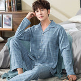 Xituodai 100% Cotton Pijama for Men 2 Pieces Lounge Sleepwear Pyjamas Plaid Spring Bedgown Home Clothes Man PJs Pure Cotton Pajamas Set