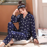 Xituodai New Lounge Wear Women Nightwear Satin PJS Suit Couple Pajamas Set 2PCS Shirt&Pants Soft Striped Lovers Sleepwear Homewear