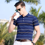 Xituodai Top Grade New Summer Brand Mens Striped Turn Down Collar Polo Shirts With Short Sleeve Casual Tops Fashions Men's Clothing