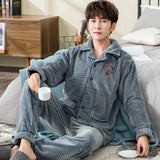 Xituodai Winter Man's Coral Fleece Pajamas 2 Pieces Lounge Sleepwear for Men Pijama Bedgown 2019 Home Clothes PJ Grey Warm Thicken Pajama