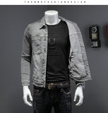 Xituodai Fashion Denim Jacket Men Cotton Turn Down Collar Casual Mens Denim Coat Slim Fit Motocycle Jean Outerwear Single Breasted Jacket