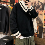 Xituodai 2022 New Man Oversized Sweater Contrast Color Big V-Neck Knitwear Autumn Winter Clothing Jumper Men Casual Knitted Pullovers
