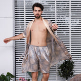 Xituodai Sexy Sleepwear Men Pijamas Short-sleeved Sleep Wear Men Pajamas Sets Silk Bathrobe Shorts Robe Sets Sleep Tops Mens Lounge Wear