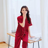 Xituodai Oversize 3XL Couples Satin Pajamas Set 2pcs Shirt&Pant Home Clothes Lovers Sleepwear Intimate Lingerie Men&Women Pyjamas Suit