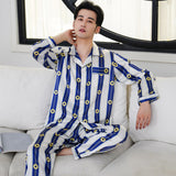 Xituodai Men Nightwear Long Sleeve Satin Mens Pajamas Sleep Wear Sleepwear Home Printed Clothing Sleep Tops Long Pants Silk Pajama Set