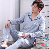 Xituodai 2022 Summer Casual Striped Cotton Pajama Sets for Men Short Sleeve Long Pants Sleepwear Pyjama Male Homewear Lounge Wear Clothes