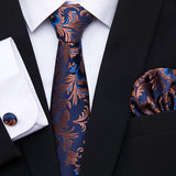 Xituodai Newest design Silk Festive Present Tie Handkerchief Cufflink Set Necktie Man's Plaid Yellow Shirt Accessories