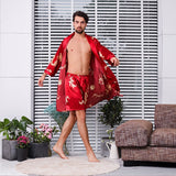 Xituodai New Arrivals Two-Piece Home Silk Robe Pants Pajama Set or Bathrobe Shorts Sets Long Sleeve Sleepwear for Men Kimono Soft Cozy7XL