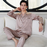 Xituodai Men Nightwear Long Sleeve Satin Mens Pajamas Sleep Wear Sleepwear Home Printed Clothing Sleep Tops Long Pants Silk Pajama Set