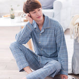 Xituodai 2022 Summer Casual Striped Cotton Pajama Sets for Men Short Sleeve Long Pants Sleepwear Pyjama Male Homewear Lounge Wear Clothes