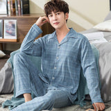 Xituodai 100% Cotton Pijama for Men 2 Pieces Lounge Sleepwear Pyjamas Plaid Autumn Bedgown Home Clothes Man PJs Pure Cotton Pajamas Set