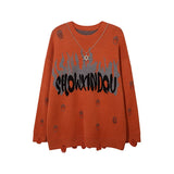 Xituodai Hip Hop Priest Salvation Print Sweaters Men Knitted Street Hole Ripped Loose Harajuku grim Reaper With Chain Pullover Jumpers