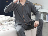 Xituodai Spring Autumn Knitted Cotton Long Pajama Sets Plaid Sleepwear PJ Pyjamas  Men's Sleep & Lounge  Home Fashion