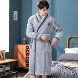 Xituodai Warm Sleepwear Plus Size 3XL Winter Thick Nightgown Chinese Men Casual Flannel Dragon Crane Robe Casual Loose Kimono Bathrobe