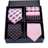 Xituodai Gift box Pack Mens Tie Skinny Pink palid Silk Classic Jacquard Woven Extra long Tie Hanky Set For Men Formal Wedding Party