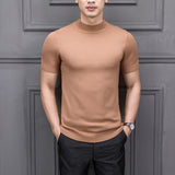 Xituodai 2022 Brand New Autumn Men's Sweater Pure Color Semi-high Collar Knitting for Male Half-sleeved Sweaters Tops