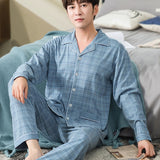 Xituodai 100% Cotton Pijama for Men 2 Pieces Lounge Sleepwear Pyjamas Plaid Spring Bedgown Home Clothes Man PJs Pure Cotton Pajamas Set