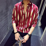 Xituodai 2022 New Arrival Sale Men Shirt Top Fashion Cotton Mens Asual Shirts Striped Brand Clothing Summer Male Loose Stripe V-neck