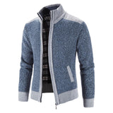 Xituodai New Men's Sweater Coat Fashion Patchwork Cardigan Men Knitted Sweater Jacket Slim Fit Stand Collar Thick Warm Cardigan Coats Men