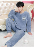 Xituodai Men Flannel Sleepwear Pajamas Set Coral Fleece 2pcs Shirt&Pant Winter Lounge Wear Nightwear Soft Homewear Warm LingerieNightgown