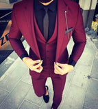 Xituodai 2022 Burgundy Wedding Tuxedos Two Button Mens Groom Suits Notched Lapel Slim Fit Prom Party Blazer Jacket(jacket+vest+pants)