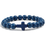 Fashion Jesus Cross Natural Stone Bracelets Charm Blue Pine Stone Black Lava Matte Beaded Bracelets Bangles Women Yoga Jewelry