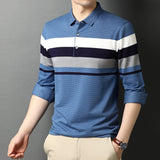 Xituodai Top Quality New Fashion Brand Striped Casual Plain Designer Long Sleeves Man Stretch Polo Shirt Korean Tops Men Clothes