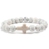 Fashion Jesus Cross Natural Stone Bracelets Charm Blue Pine Stone Black Lava Matte Beaded Bracelets Bangles Women Yoga Jewelry