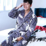 Xituodai Warm Sleepwear Plus Size 3XL Winter Thick Nightgown Chinese Men Casual Flannel Dragon Crane Robe Casual Loose Kimono Bathrobe