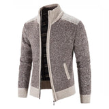 Xituodai New Men's Sweater Coat Fashion Patchwork Cardigan Men Knitted Sweater Jacket Slim Fit Stand Collar Thick Warm Cardigan Coats Men