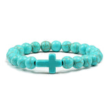 Fashion Jesus Cross Natural Stone Bracelets Charm Blue Pine Stone Black Lava Matte Beaded Bracelets Bangles Women Yoga Jewelry