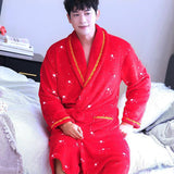 Xituodai Warm Sleepwear Plus Size 3XL Winter Thick Nightgown Chinese Men Casual Flannel Dragon Crane Robe Casual Loose Kimono Bathrobe