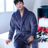 Xituodai Warm Sleepwear Plus Size 3XL Winter Thick Nightgown Chinese Men Casual Flannel Dragon Crane Robe Casual Loose Kimono Bathrobe