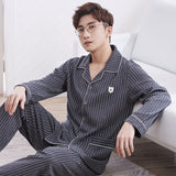 Xituodai 2022 Summer Casual Striped Cotton Pajama Sets for Men Short Sleeve Long Pants Sleepwear Pyjama Male Homewear Lounge Wear Clothes