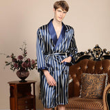 Xituodai Large Size 3XL 4XL 5XL Robe Men Summer Single Nightgown Navy Blue Satin Bathrobe Kimono Gown Long Sleeve Home Dressing Gown