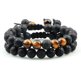 Black Lava Stone Crown Charm Tiger Eye Beads Bracelet For Men Women Braided Bracelets Handmade Adjustable Jewelry Pulseira