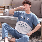 Xituodai Summer Knitted Cotton Cartoon Mens Pyjamas Pajamas Casual Short Sleeve Long Pants Sets Men's Sleep Lounge Night Pijamas 4XL Home