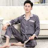 Xituodai Men Nightwear Long Sleeve Satin Mens Pajamas Sleep Wear Sleepwear Home Printed Clothing Sleep Tops Long Pants Silk Pajama Set