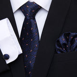 Xituodai Newest design Silk Festive Present Tie Handkerchief Cufflink Set Necktie Man's Plaid Yellow Shirt Accessories