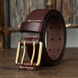 Xituodai 3.8cm Wide Vintage Men's Belt Cowhide Genuine Leather Belt Copper Double Needle Buckle Handmade Jeans Belt Fashion Male Strap