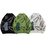Xituodai Sweater Men Harajuku Fashion Knitted Hip Hop Streetwear Dinosaur Cartoon Pullover Oversize Casual Couple O-Neck Vintage Sweaters