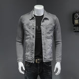 Xituodai Fashion Denim Jacket Men Cotton Turn Down Collar Casual Mens Denim Coat Slim Fit Motocycle Jean Outerwear Single Breasted Jacket